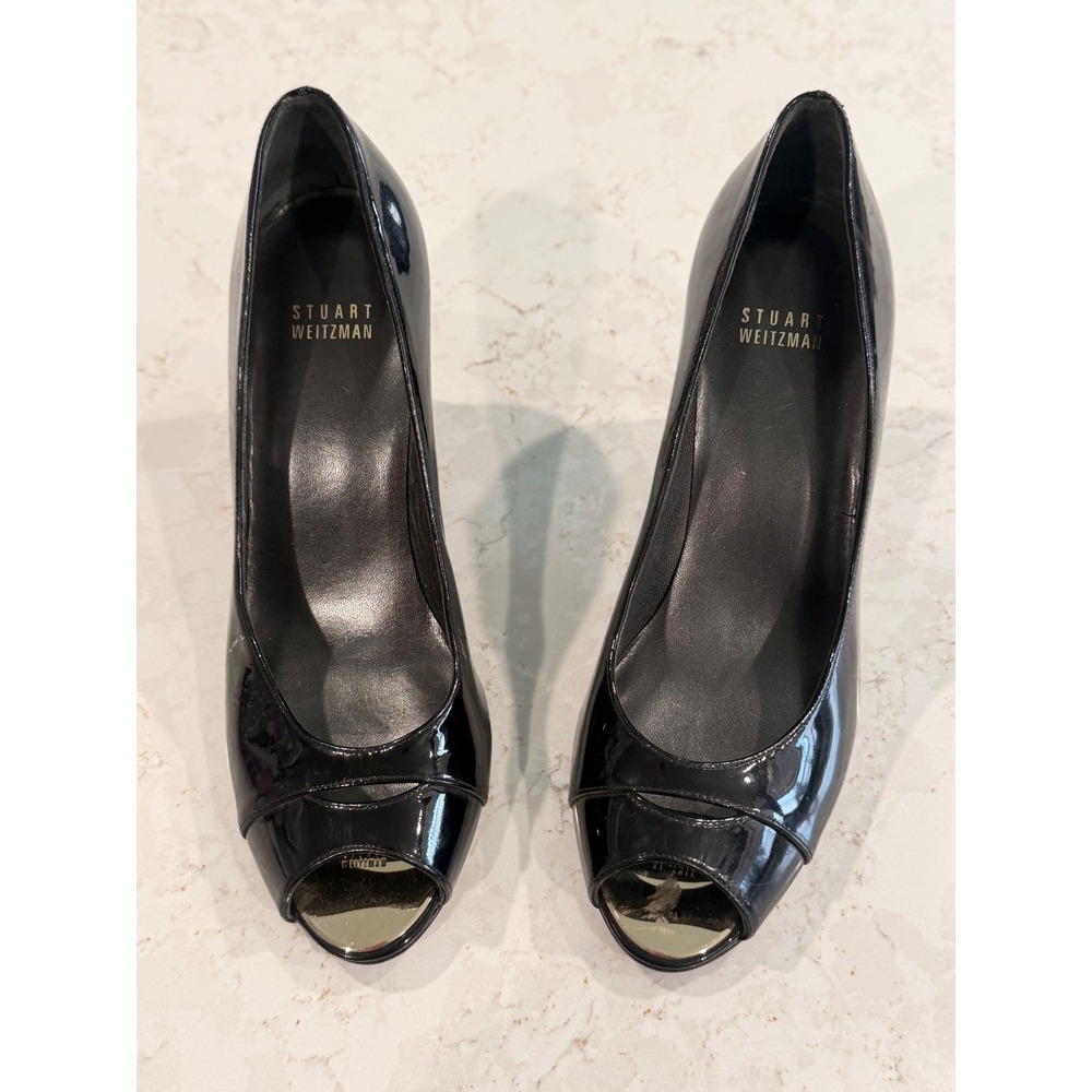 Stuart Weitzman Black Patent Leather Peep Toe Pump Heels RW08890 Size 8 M